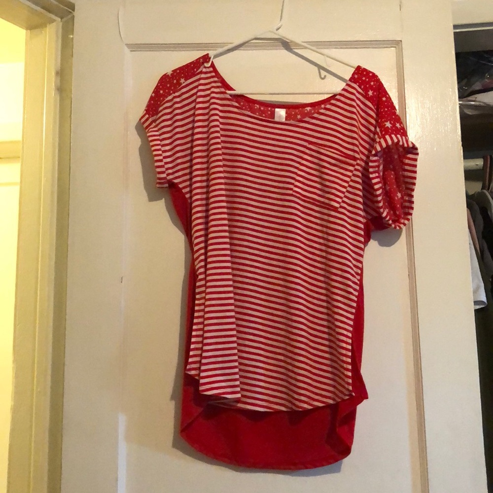 red and white striped stars t shirt with pocket